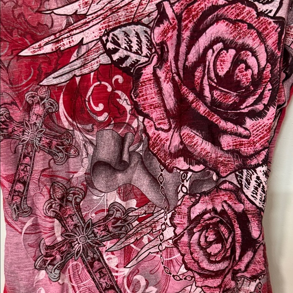 BONGO Red and Black Graphic Lace Tee y2k - Picture 3 of 4